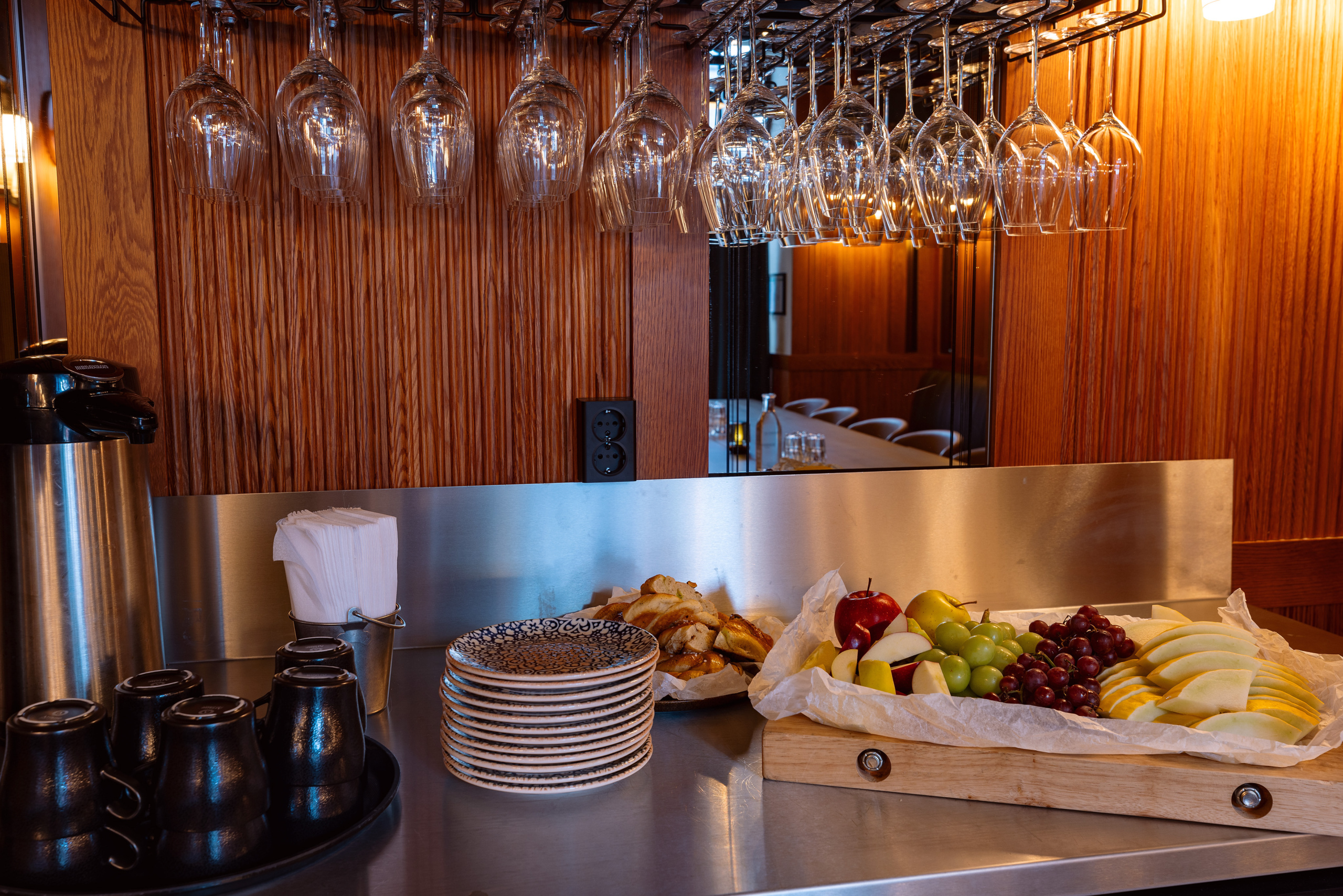 Coffe and fruit platter at chambre at Phoenix Gastropub in the centre of Trondheim