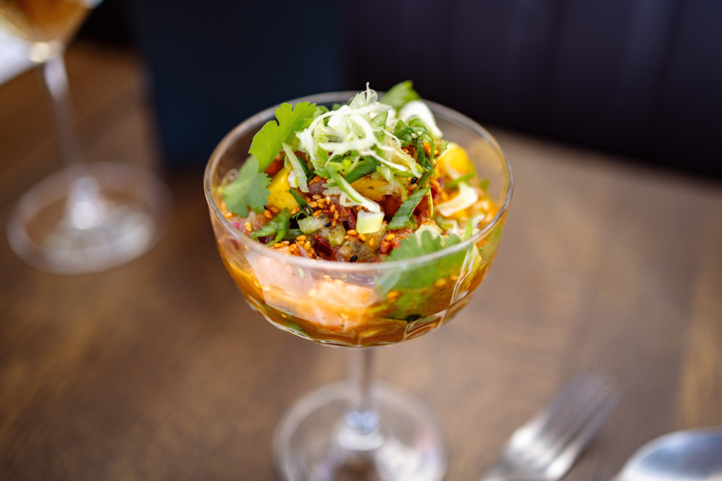 Salmon ceviche at Phoenix Gastropub in the town square in Trondheim